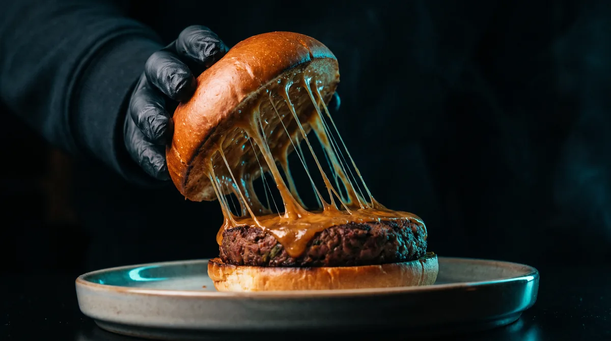 Cheese pulling off the top bun